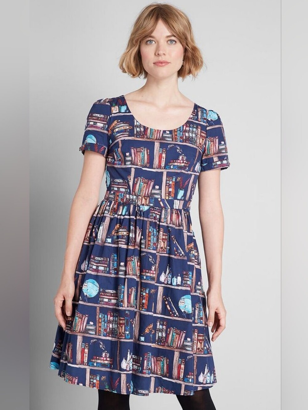 ModCloth What's the Scoop Dress in Bookish Print
